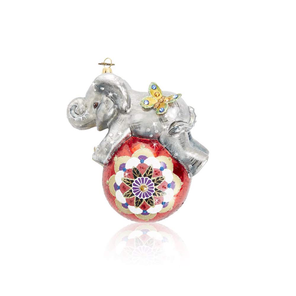 Jay Strongwater Playful Baby Elephant Glass Ornament - Handcrafted Holiday Decor for Christmas Tree, Gift Giving & Home Decoration