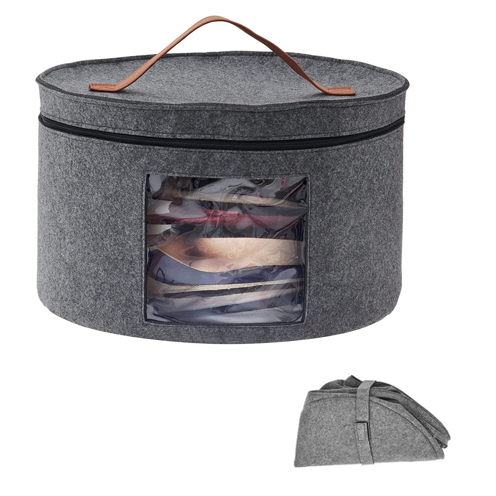 Foldable Felt Hat Storage Box with Dust-Proof Lid - Round Travel Hat Organizer for Men & Women (Medium Size) | Perfect for Home, Closet, and Travel Accessory Organization