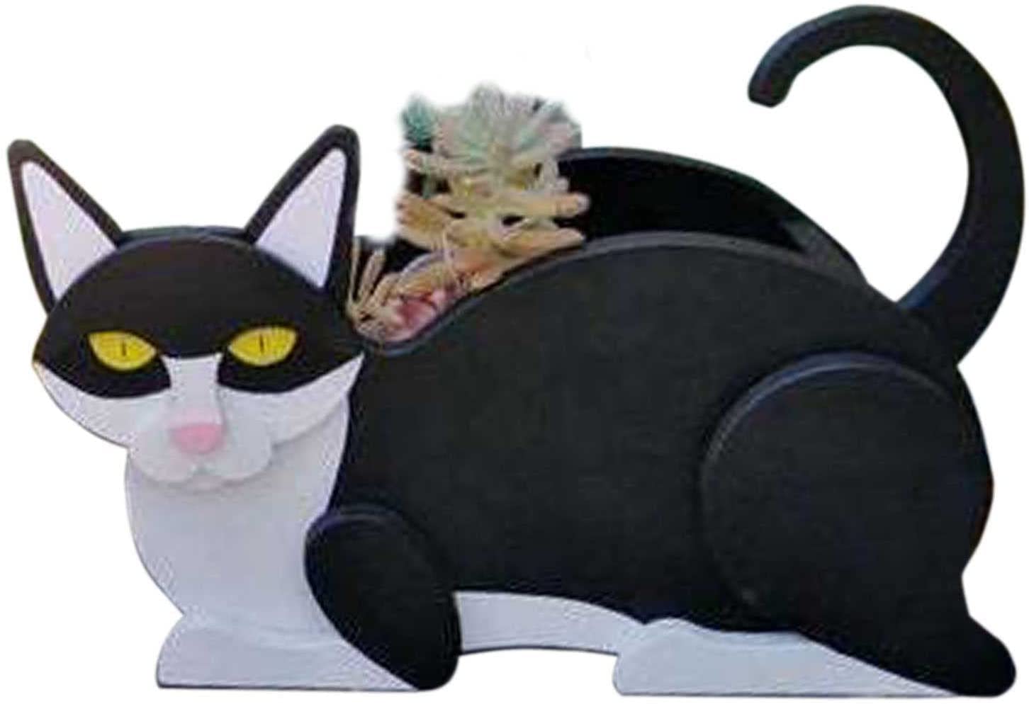 Creative Wooden Cat Planter - 3D Animal Shape Indoor/Outdoor Flower Pot for Plants, Handmade Resin Garden Decor, Cute Cartoon Planter for Home & Office - Perfect for Succulents, Herbs & Small Flowers