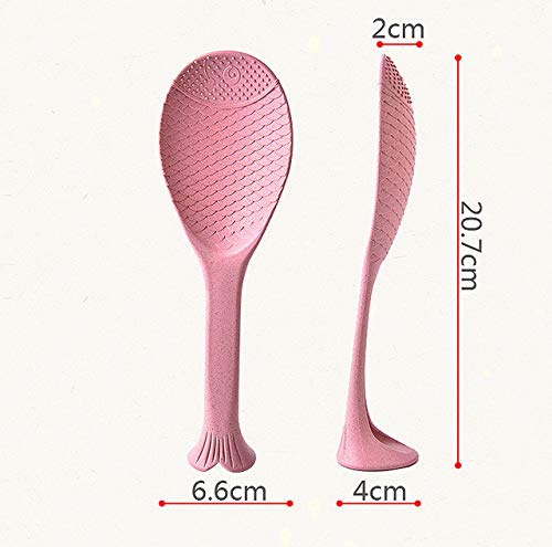Rabbit Standing Spoon - Cute Nonstick Rice Cooker Spoon, Upright Rice Ladle for Sushi & Cooking - Creative Kitchen Tool for Home & Restaurants (Fish Pink)