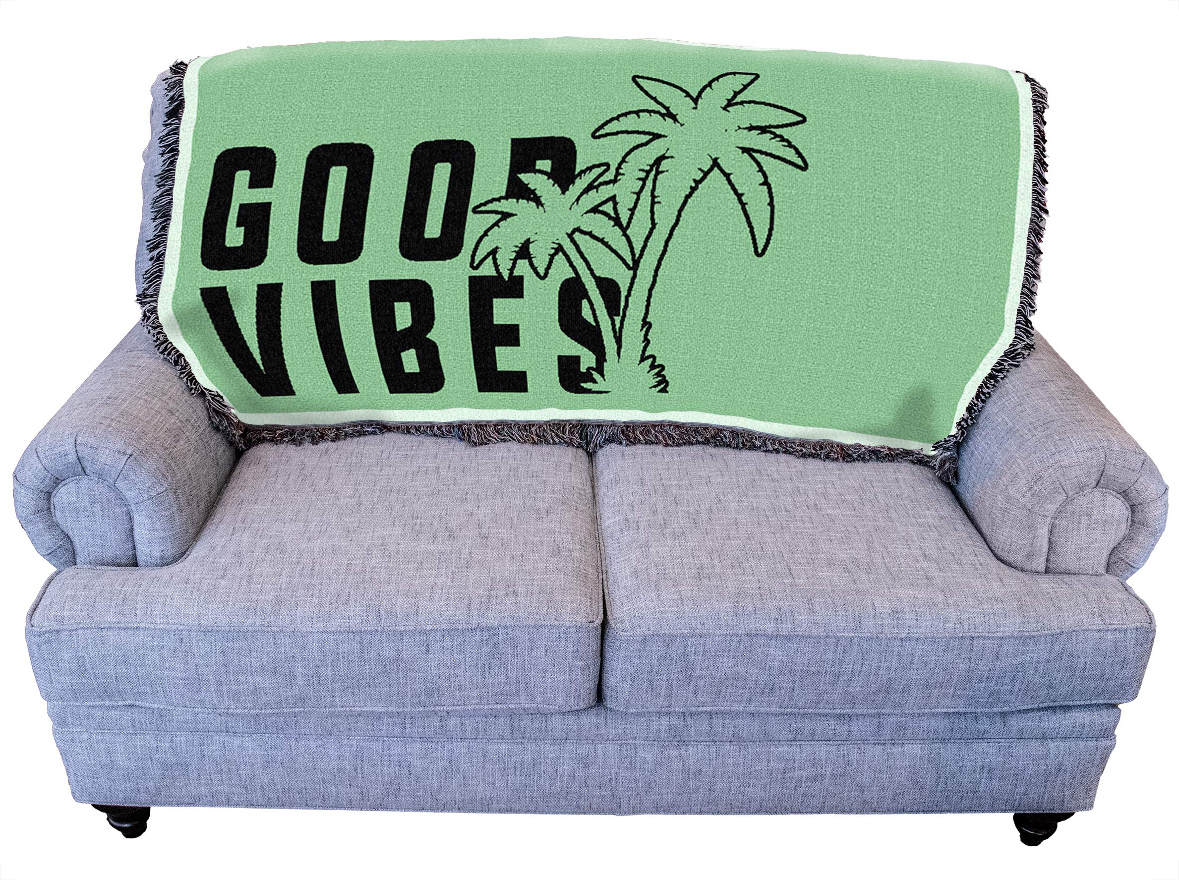 Pure Country Weavers Good Vibes Cotton Woven Throw Blanket in Mint Green - 61x36 Inch Soft Sofa Couch Cover - Handmade in USA - Perfect for Living Room Decor, Cozy Nights & Gift Giving