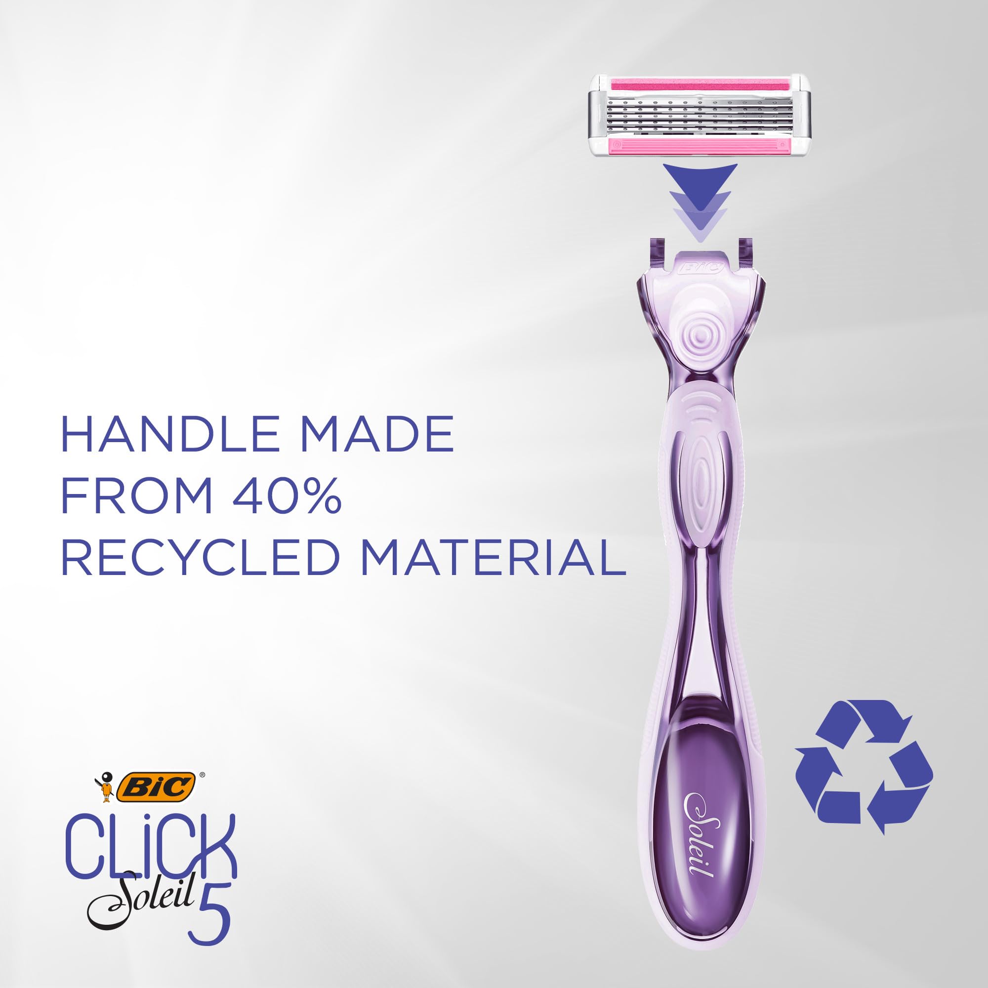 BIC Click 5 Soleil Women's Disposable Razors - 5 Blades with Moisture Strip for Smooth Shaving - 1 Handle & 3 Cartridges (4-Piece Set) - Perfect for Travel, Gym, and Everyday Shaving