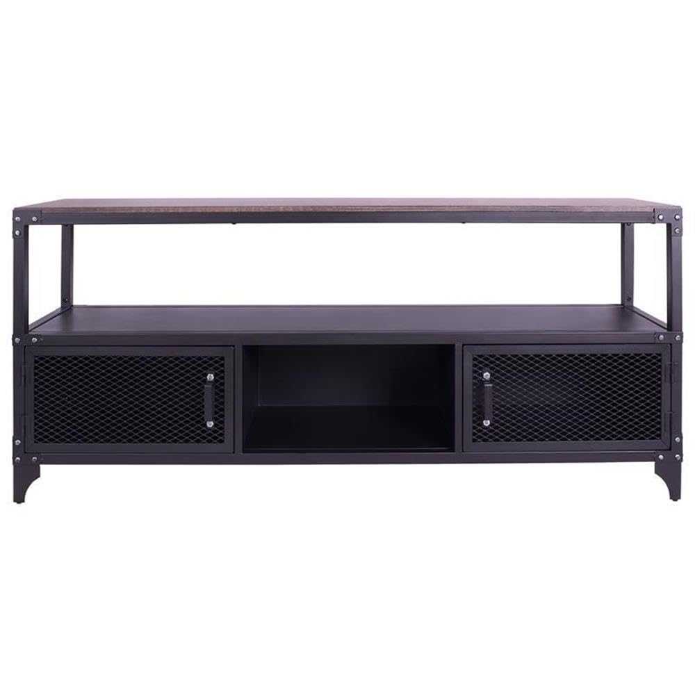 Furniture of America Jordun Industrial Metal 70-inch TV Stand in Sand Black - Modern Entertainment Center for Living Room, Bedroom & Home Theater