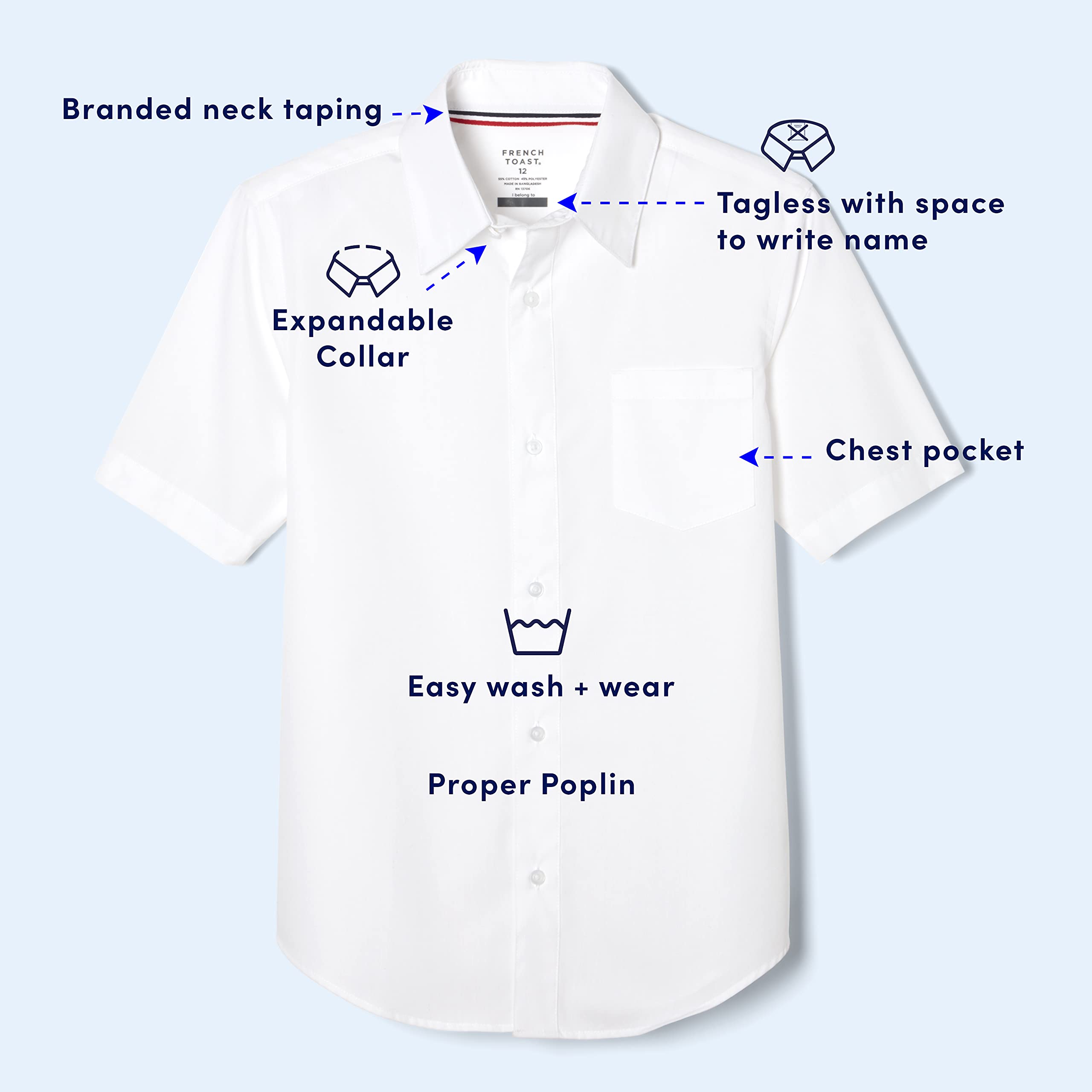 French Toast Boys' Short Sleeve Classic Poplin Dress Shirt - Standard & Husky Fit - Formal & Casual Wear for School, Parties & Special Occasions