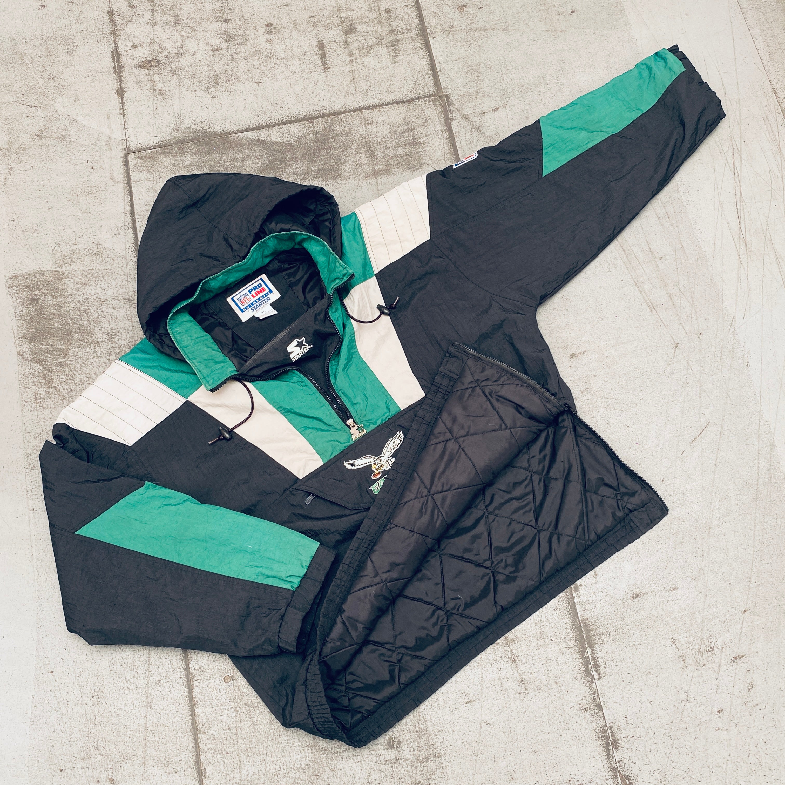 Philadelphia Eagles 1990s Blackout 1/4 Zip Proline Starter Breakaway Jacket - XL | Vintage NFL Football Pullover for Men | Game Day, Tailgating & Casual Wear