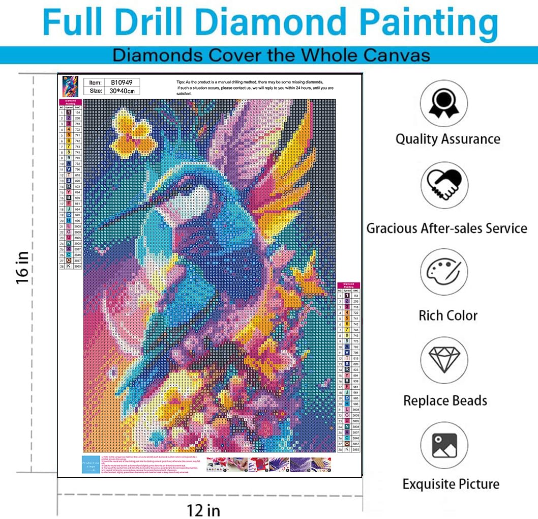 5D Diamond Painting Kit for Adults - Hummingbird Full Drill DIY Diamond Art, 12x16 Inch Wall Decor, Perfect Gift for Home & Office Decoration | Relaxing Craft Hobby for Stress Relief & Creative Expression