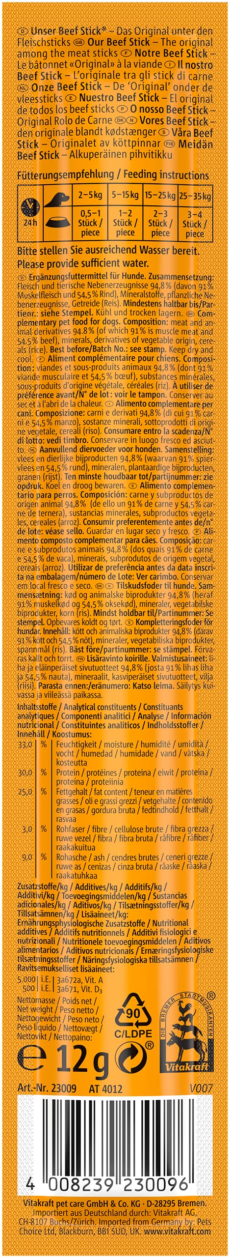 Vitakraft Natural Beef Flavor Dog Treats - 12g Chewy Sticks for Training & Rewards - High Protein Snacks for Small & Medium Dogs - Perfect for Outdoor Adventures & Playtime