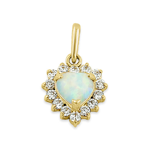 14K Yellow Gold White Opal & CZ Halo Heart Pendant Necklace - Elegant Dainty Jewelry Gift for Women, Perfect for Valentine's Day, Anniversary & Special Occasions
