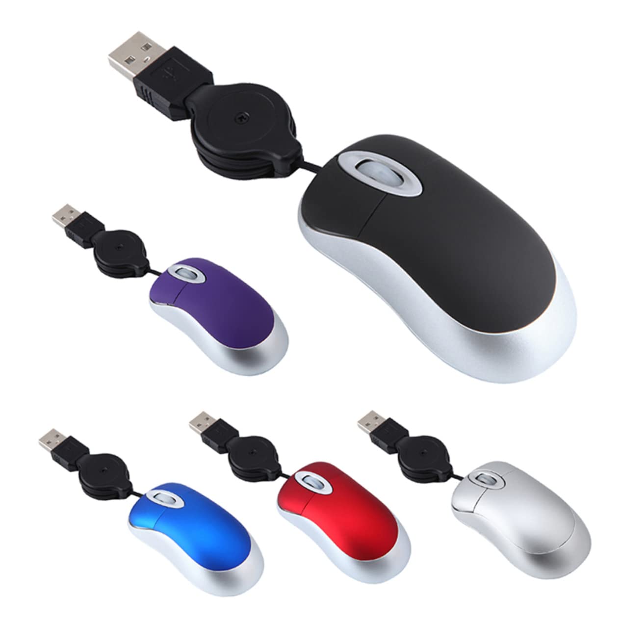 Angoily 3pcs Mini Laptop Computer Wired USB Mouse with Luminous Design, Comfortable Travel Mouse for Office, Home, and Gaming Use