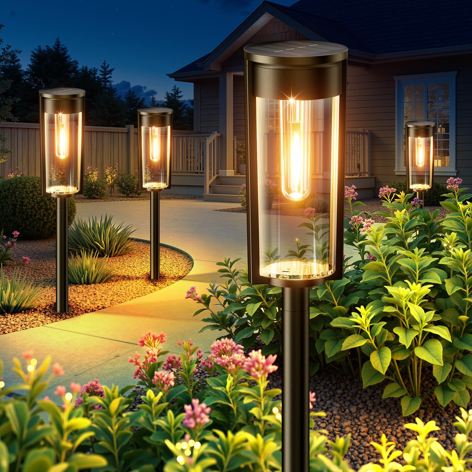 LETMY 8 Pack Solar Pathway Lights Outdoor, IP65 Waterproof Solar Landscape Lights with Auto On/Off - Perfect for Garden, Lawn, Walkway, Driveway, Yard & Outdoor Decor | Solar Powered LED Path Lighting for Night Safety & Ambience