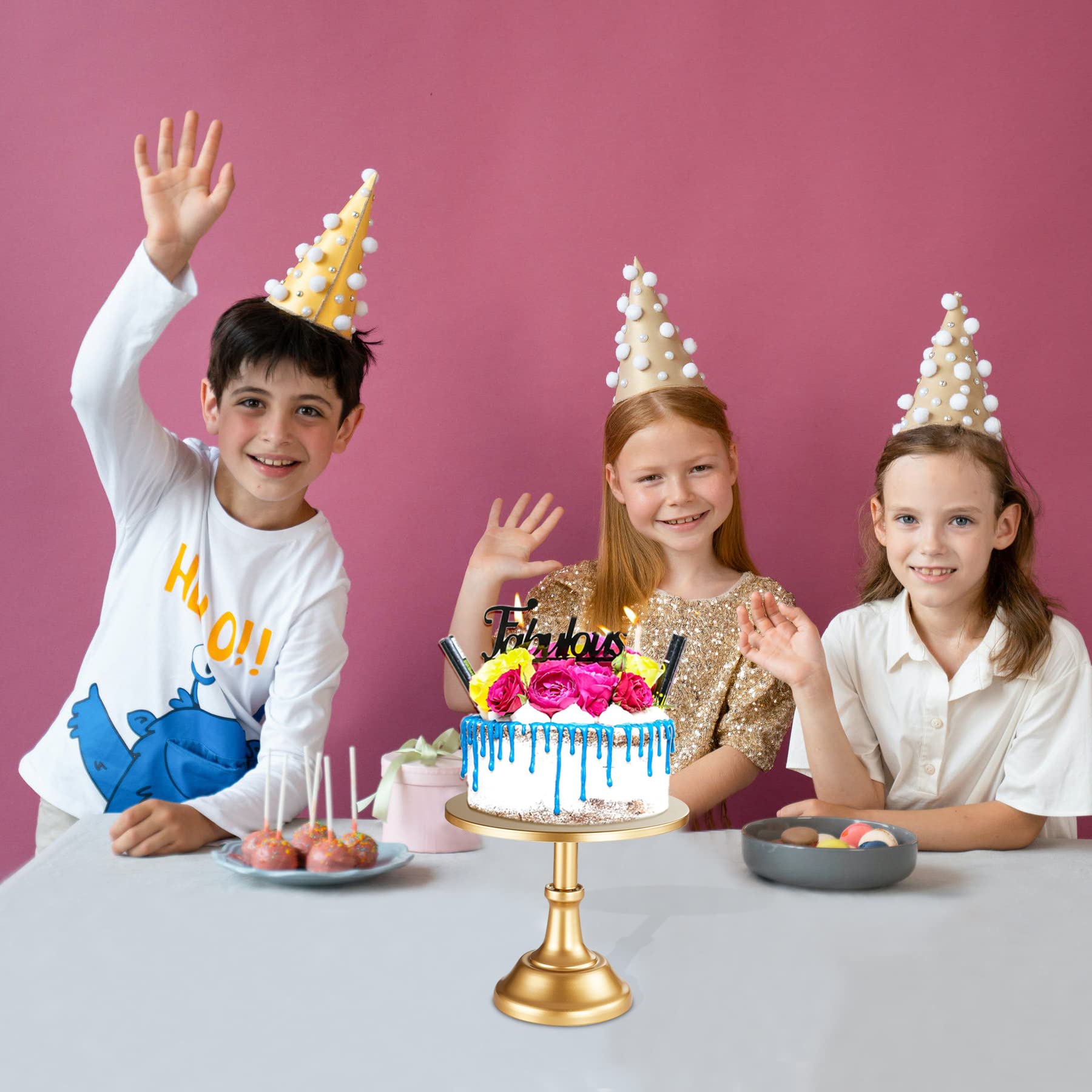 10 Inch White Metal Cake Stand Holder - Elegant Cupcake Display for Wedding, Birthday, Reception - Gold Accent Decor for Dessert Tables & Party Buffets