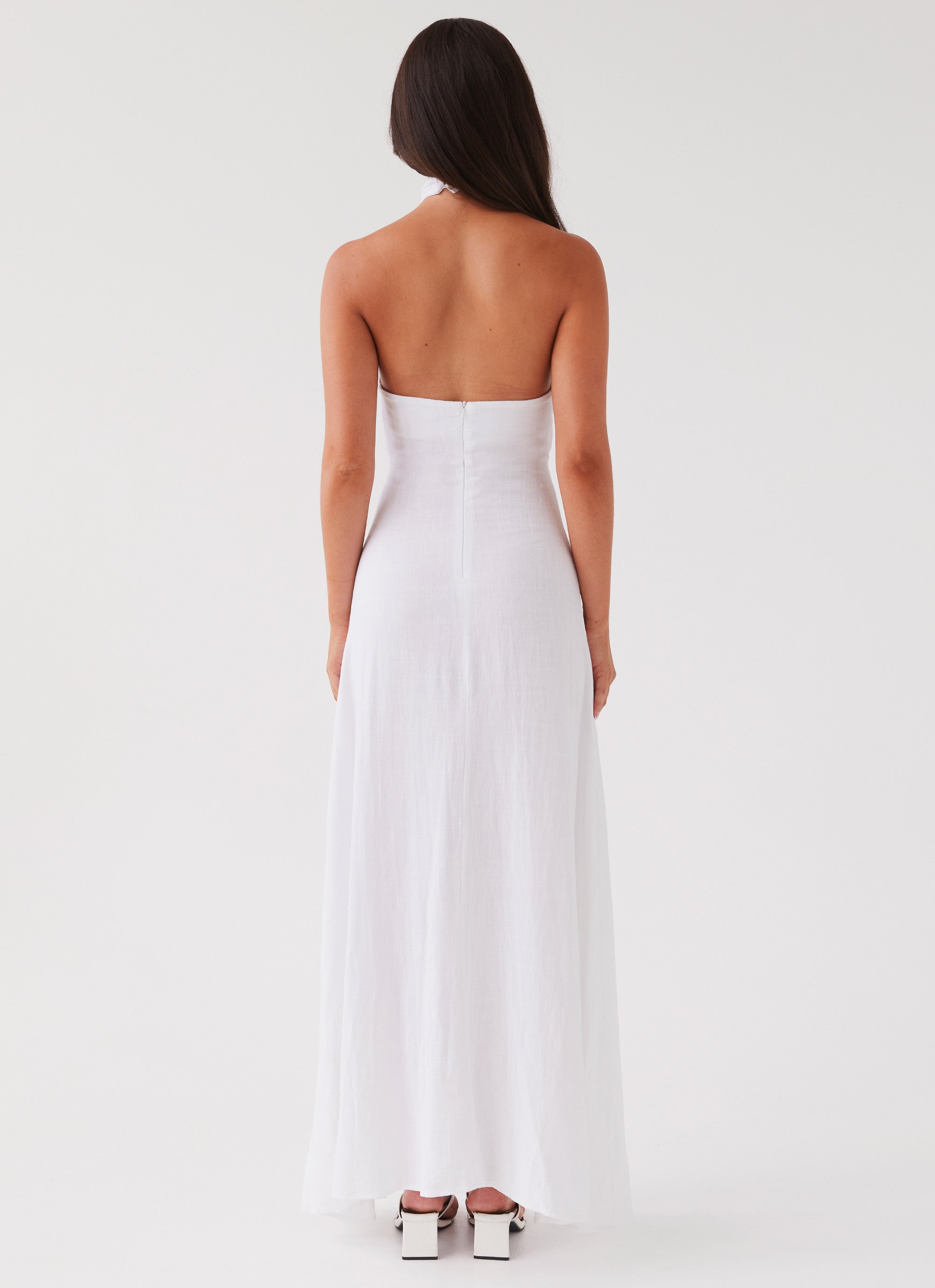 Adrienne Linen Maxi Dress for Women - Flowy Summer Beach Dress, White - Perfect for Vacations, Weddings & Casual Outings