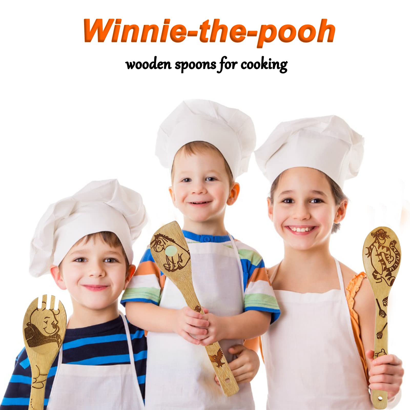 5-Piece Cartoon Wooden Spoon Set for Cooking - Winnie the Bear & Cute Tiger Kitchen Utensils - Wooden Spatula for Baking, Stirring & Decor - Perfect Gift for Women & Kitchen Lovers - Ideal for Home Cooking, Baking & Kitchen Decor