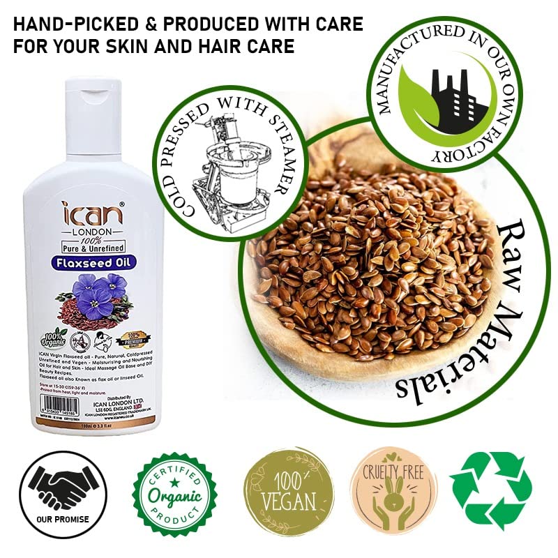 Pure Unrefined Flaxseed Oil 100ml - Cold Pressed for Cooking & Skin Care