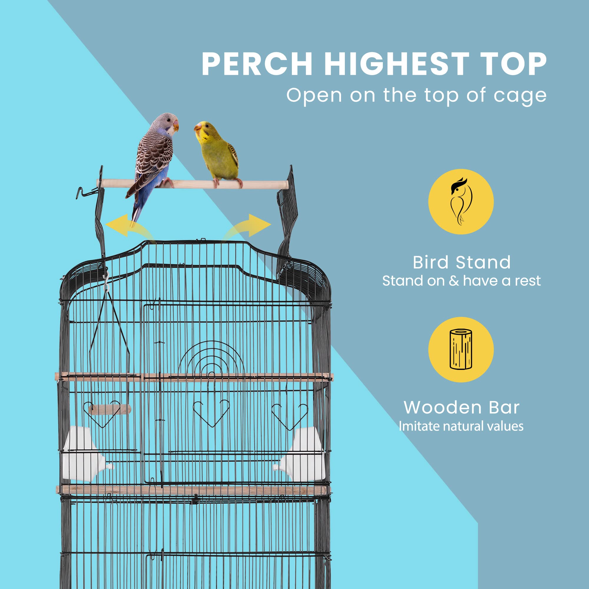 VIVOHOME 64 Inch Large Bird Cage with Play Top & Wheels - Spacious Home for Parrots, Conures, Lovebirds, Cockatiels, Parakeets - Perfect for Playtime & Training in Living Room or Patio