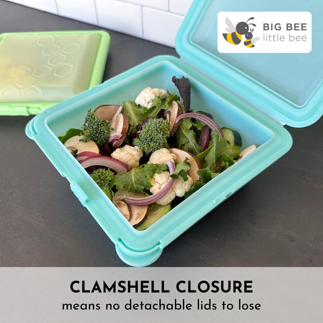 Big Bee, Little Bee - Extra Large Reusable Silicone Food Storage Containers with Snap-On Clamshell Lid | BPA-Free, Microwave, Freezer & Dishwasher Safe | Airtight Meal Prep Containers for Leftovers, Lunch Box & Kitchen Organization (Aqua Blue)