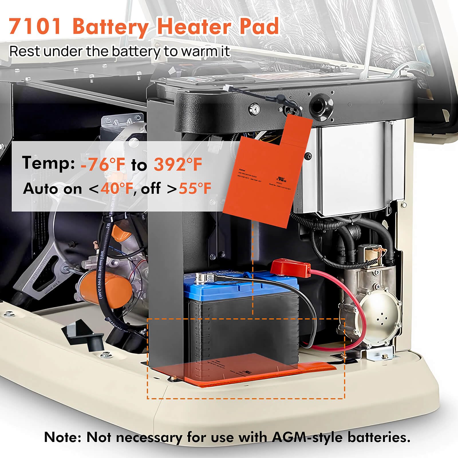 Generac Generator Battery Heater Pad - Compatible with Generac 7101 & 9kW-22kW Air-Cooled Standby Generators - Cold Weather Battery Warmer for Home Backup Power - Ideal for Winter Protection & Extreme Climate Conditions