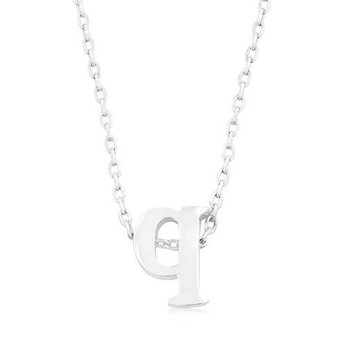 Rhodium Plated Initial Q Pendant Necklace - Personalized Letter Jewelry for Women - Perfect Gift for Birthday, Anniversary & Valentine's Day