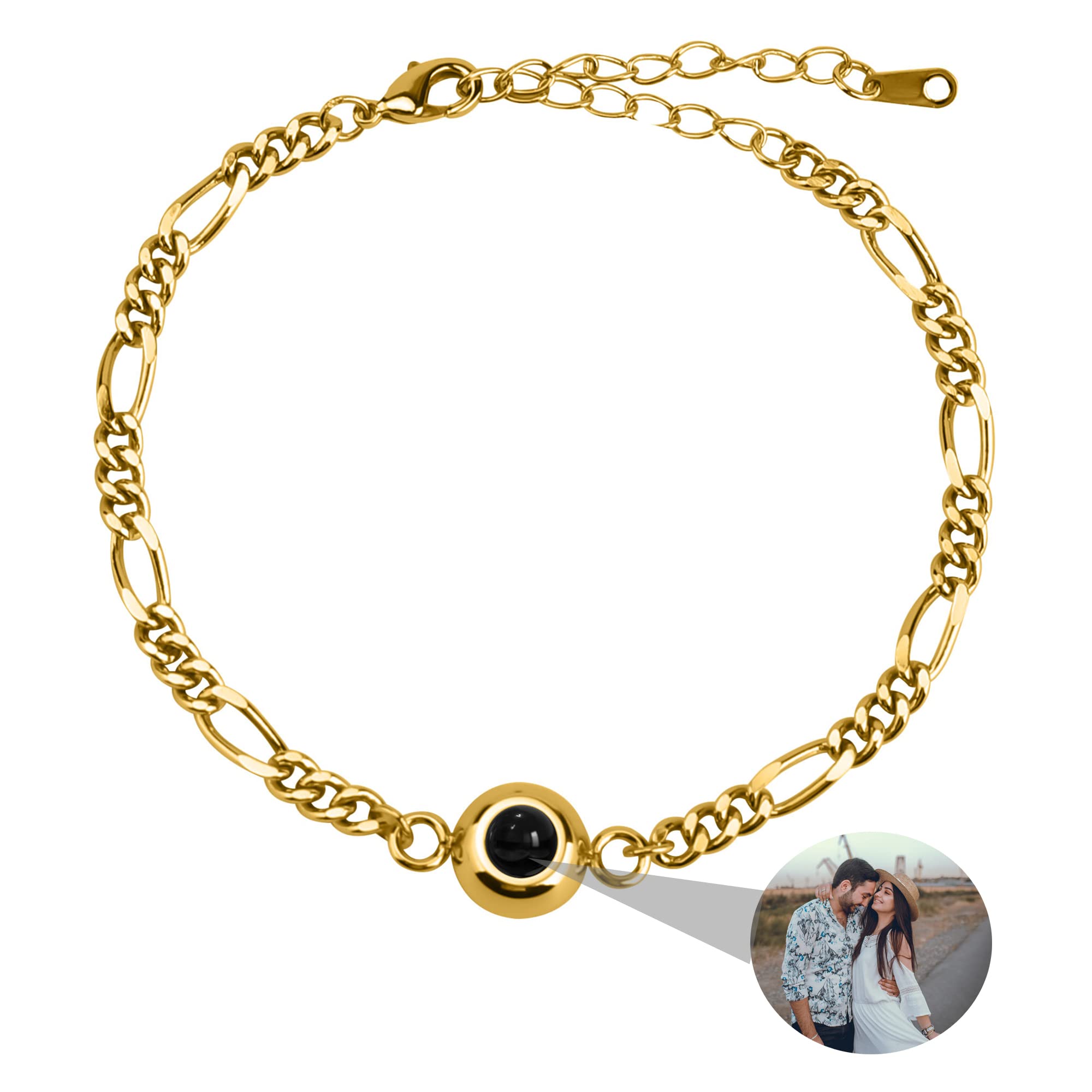 Custom Photo Bracelets for Couples - Personalized Picture Bracelets with Engraved Photos - Circle Link Chain Projection Jewelry for Women & Men - Perfect for Anniversaries, Birthdays, Christmas Gifts - Romantic Couple Gift for Date Nights & Special Occasions