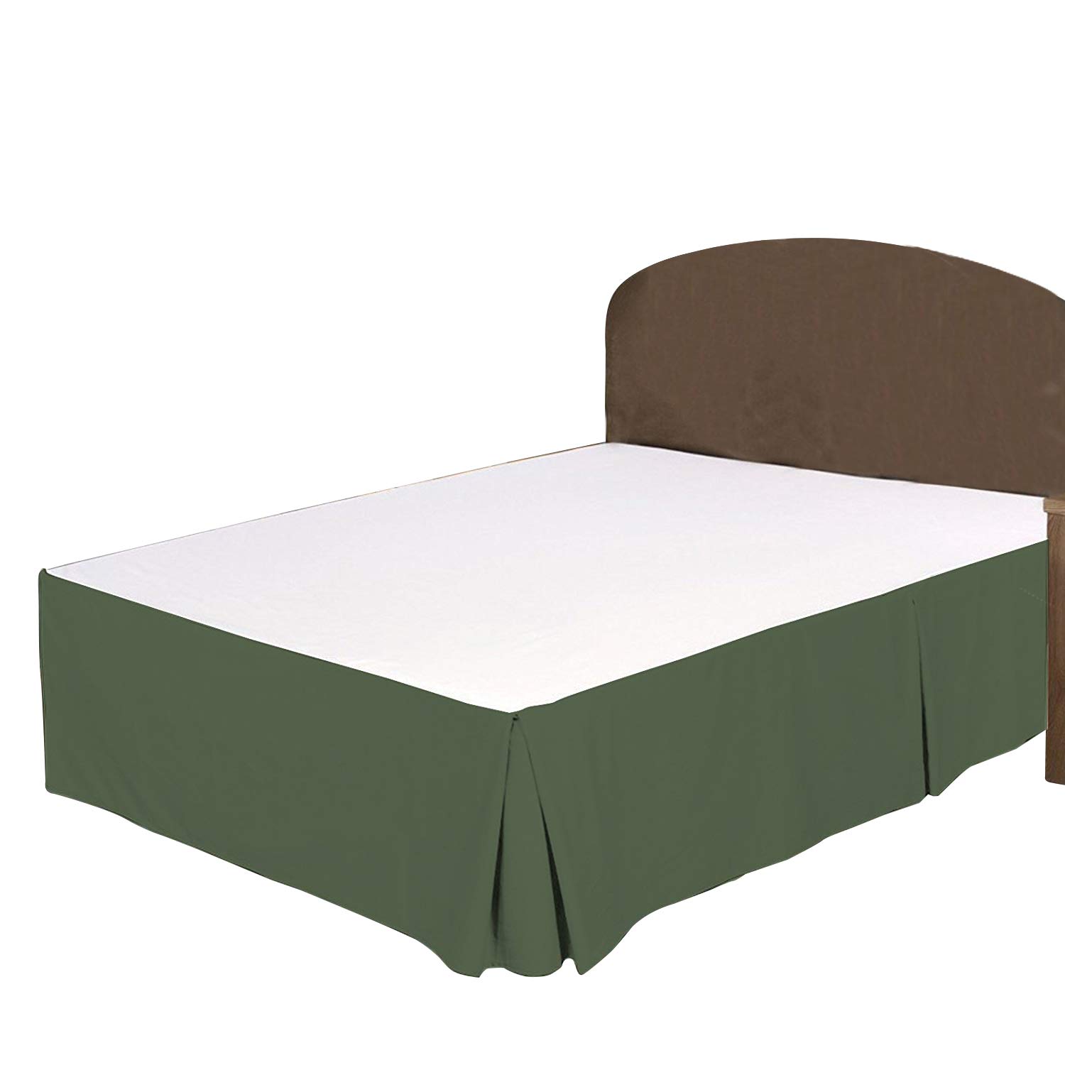 BudgetLinen King Size Box Pleated Bed Skirt - 100% Egyptian Cotton 600 Thread Count, Sage Green, 21 Inch Drop Length | Luxury Bedroom Decor for Hotel-Style Elegance