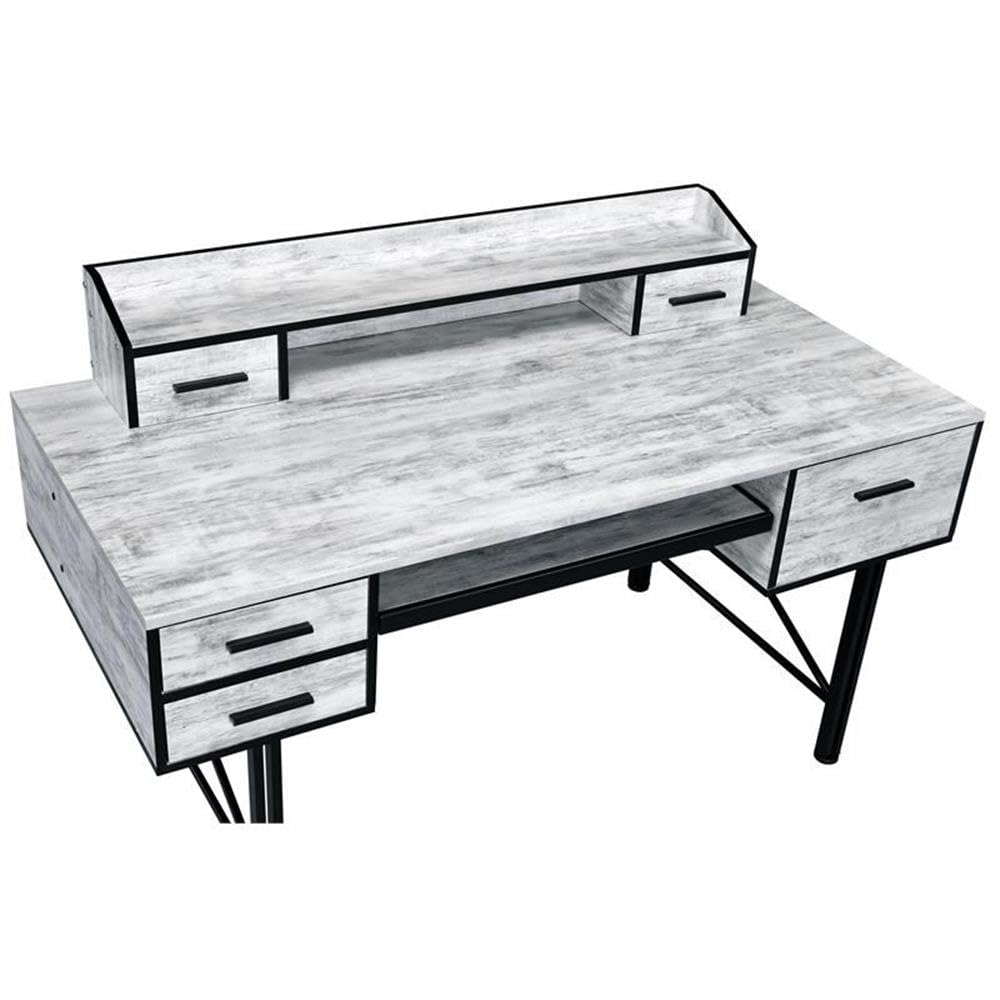 Acme Safea Wooden Computer Desk with Storage - Antique White & Black Finish | Home Office, Study, Gaming & Workspace Solution