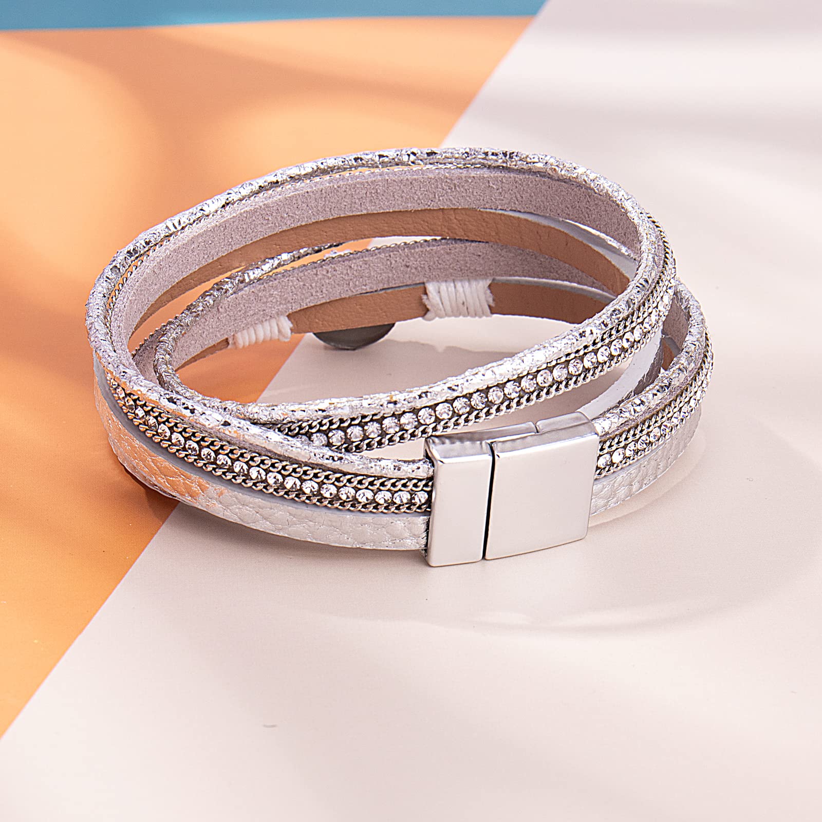 FANCY SHINY Boho Wrap Bracelets - Genuine Leather Cuff Bracelet with Resin Stone & Secure Clasp | Bohemian Jewelry for Women | Perfect for Festivals, Beach Parties & Everyday Boho Chic Style