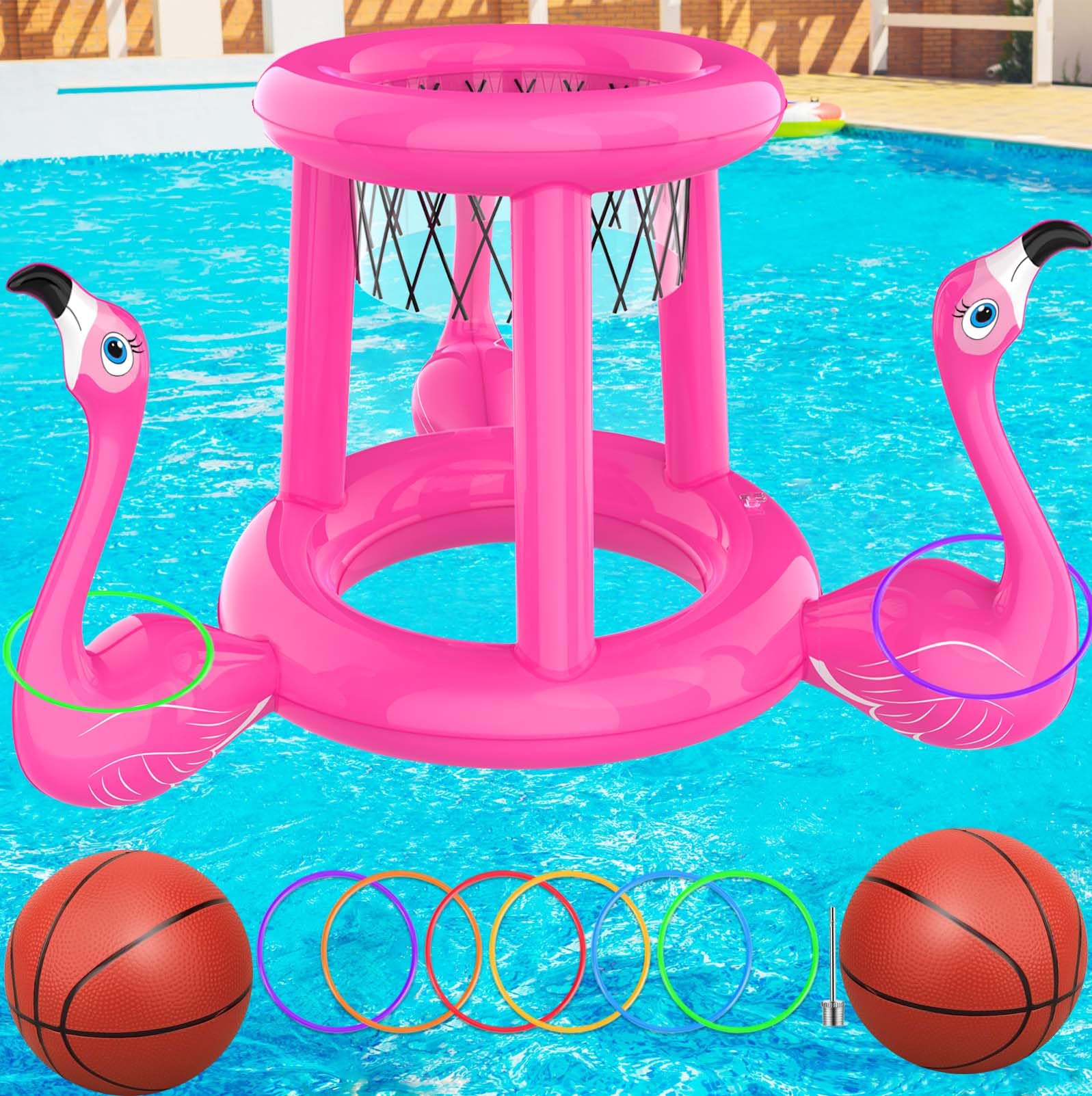 2-in-1 Pool Floats Set - Basketball Hoop & Ring Toss for Kids 8-12 | Summer Water Games