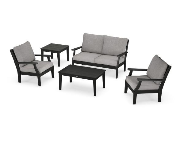 Polywood Black Braxton 5-Piece Deep Seating Patio Set - Outdoor Furniture for Garden, Poolside & Backyard Relaxation