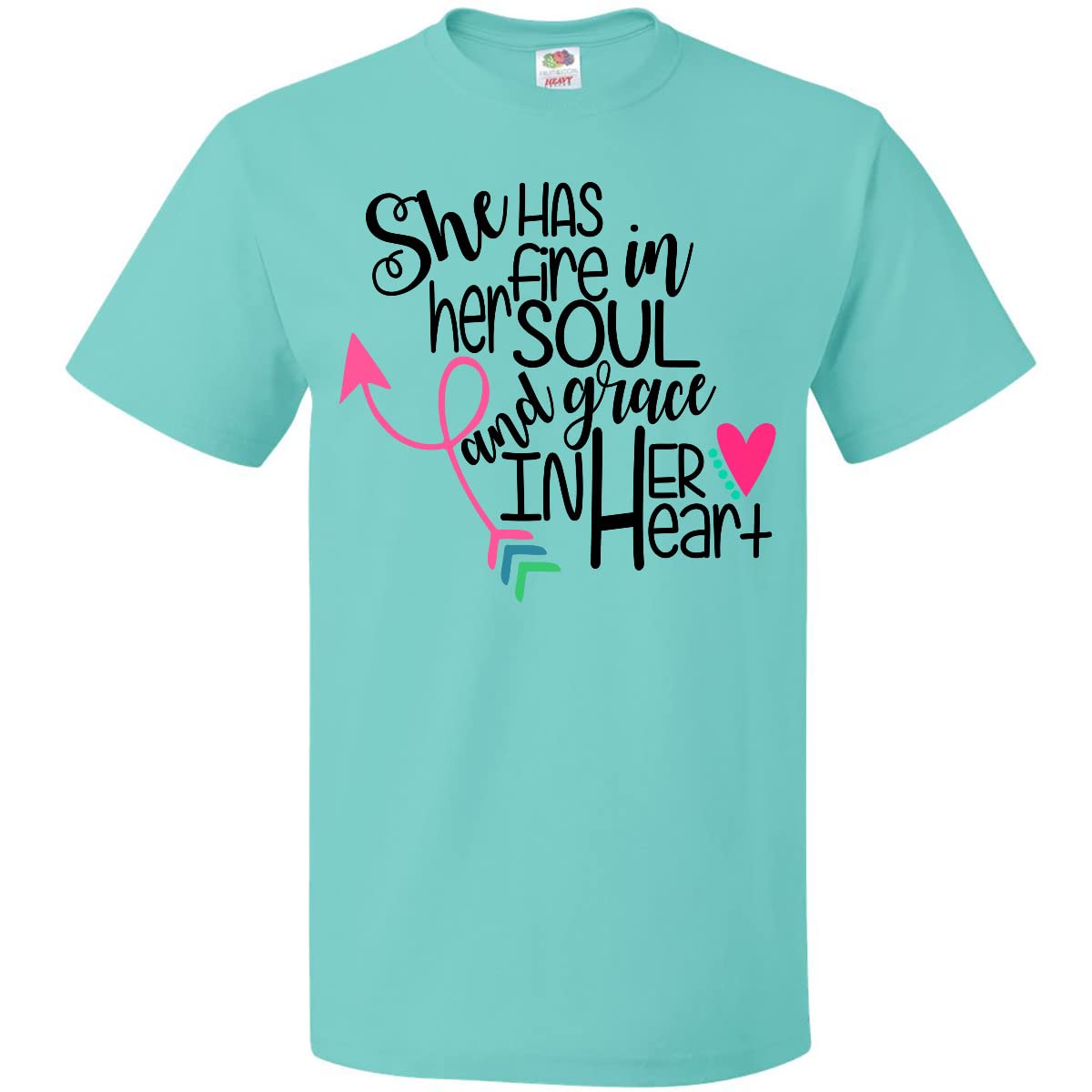 inktastic She Has Fire in Her Soul and Grace in Her Heart T-Shirt - Women's Inspirational Graphic Tee for Casual Wear, Gym, and Everyday Outfits