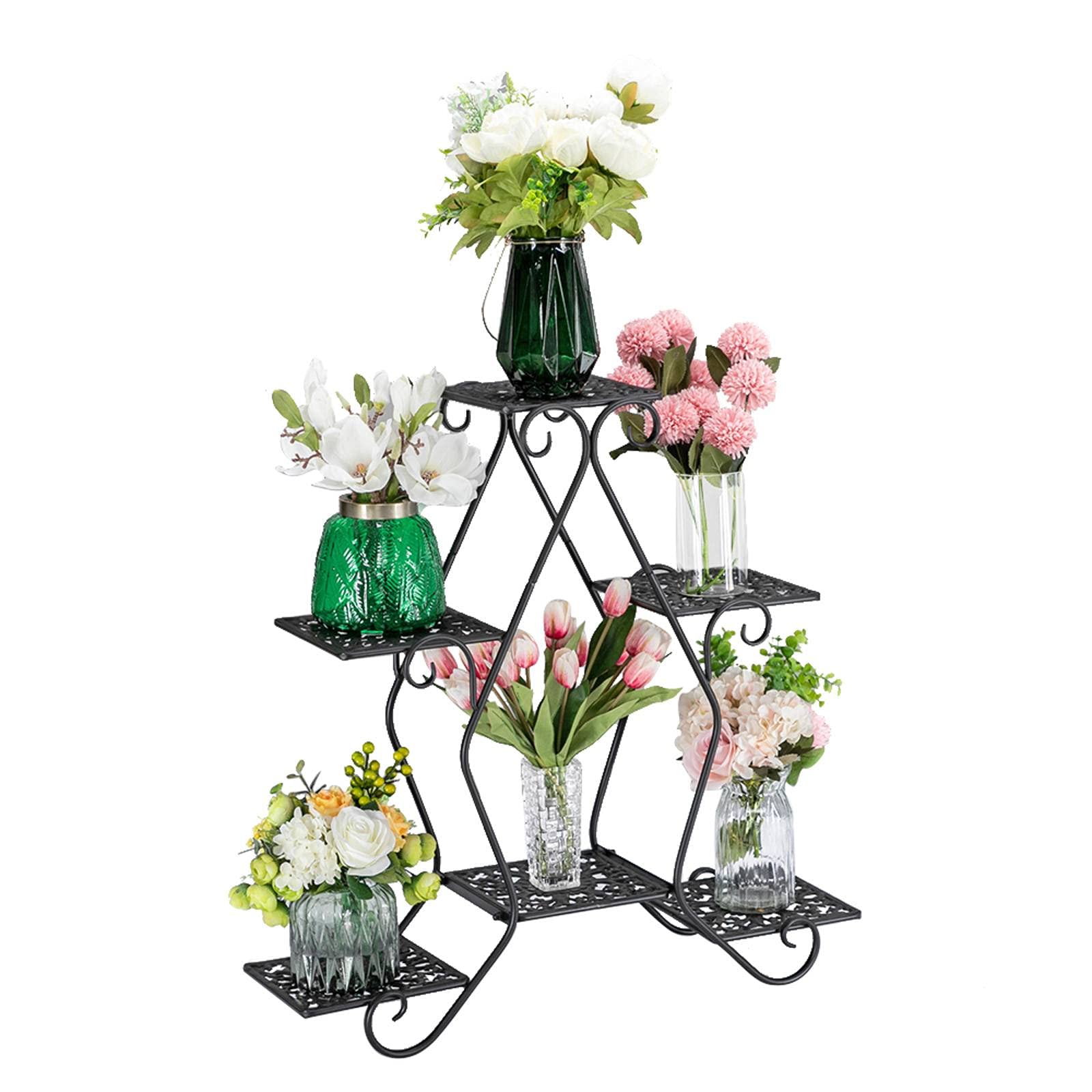 XULIANYI Black Decorative Plant Stand - 30.3 Inch Tall 5-Tier Hexagonal Flower Pot Holder for Indoor/Outdoor Plants - Perfect for Living Room, Patio, or Garden Decor