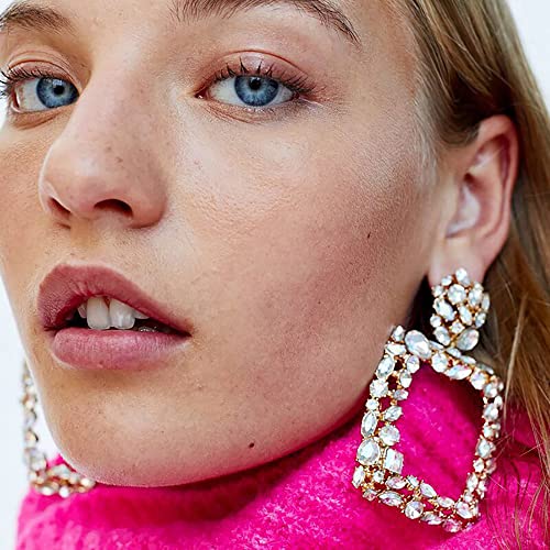Sparkly Crystal Geometric Drop Earrings for Women - Rhinestone Rectangle Dangle Statement Earrings (White) | Perfect for Parties, Weddings & Special Occasions