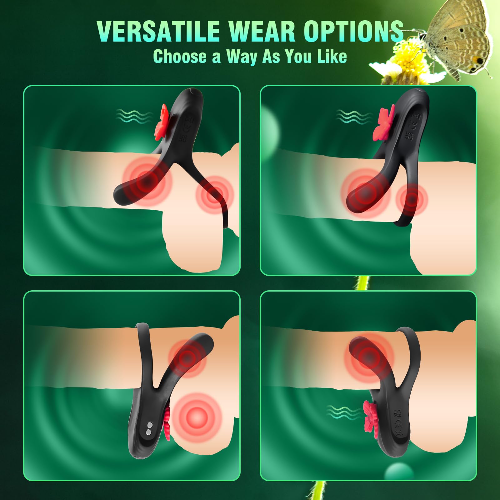 Quzar 3-in-1 Vibrating Cock Ring with Clitoral Stimulator - 3 Motors & 10 Vibration Modes for Couples Pleasure | Enhance Intimacy in Bedroom, Spice Up Date Nights & Improve Couples Bonding