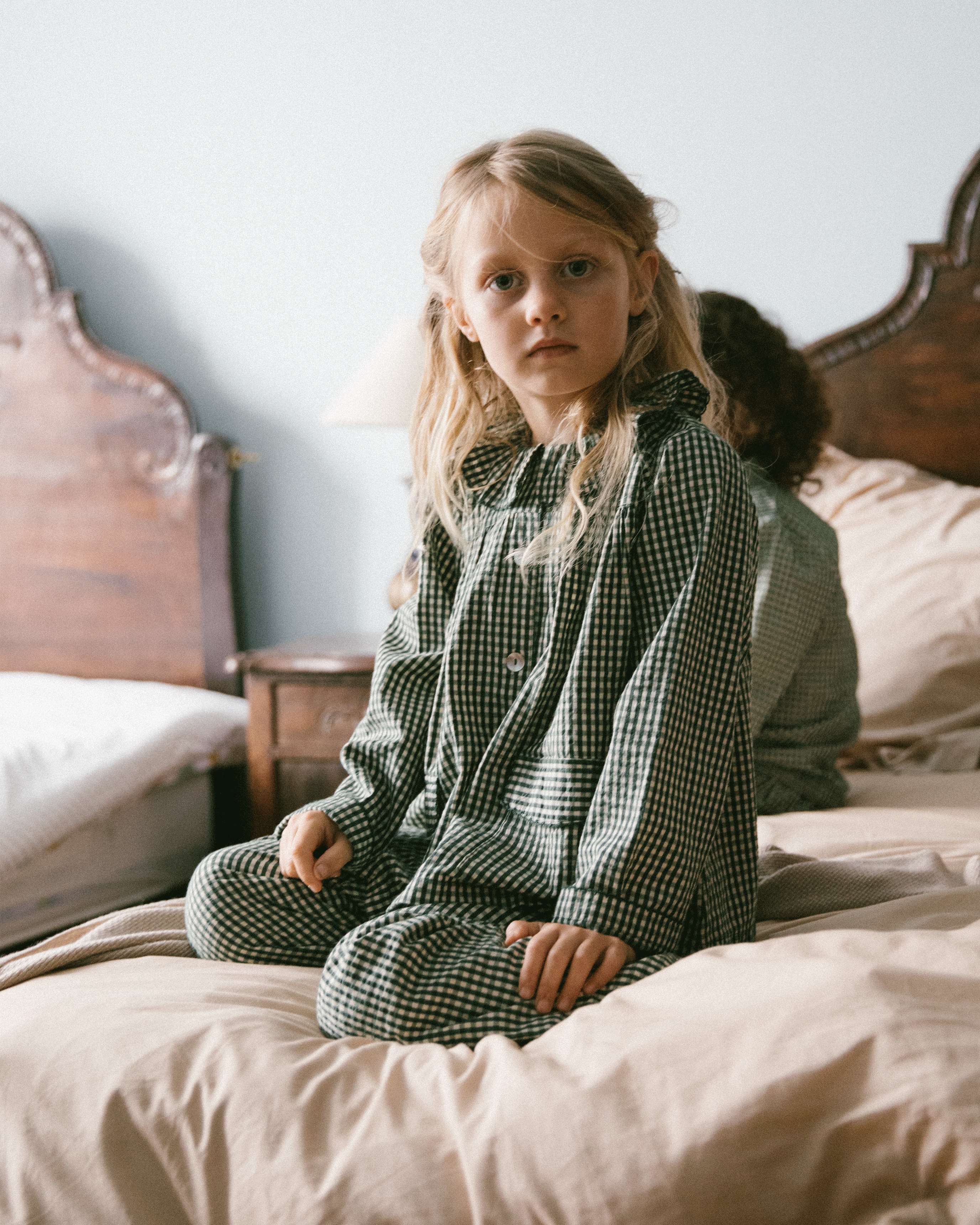 MarMar Copenhagen Women's Green Check Frill Pajama Set - Soft Cotton Sleepwear for Lounge & Bedtime Comfort