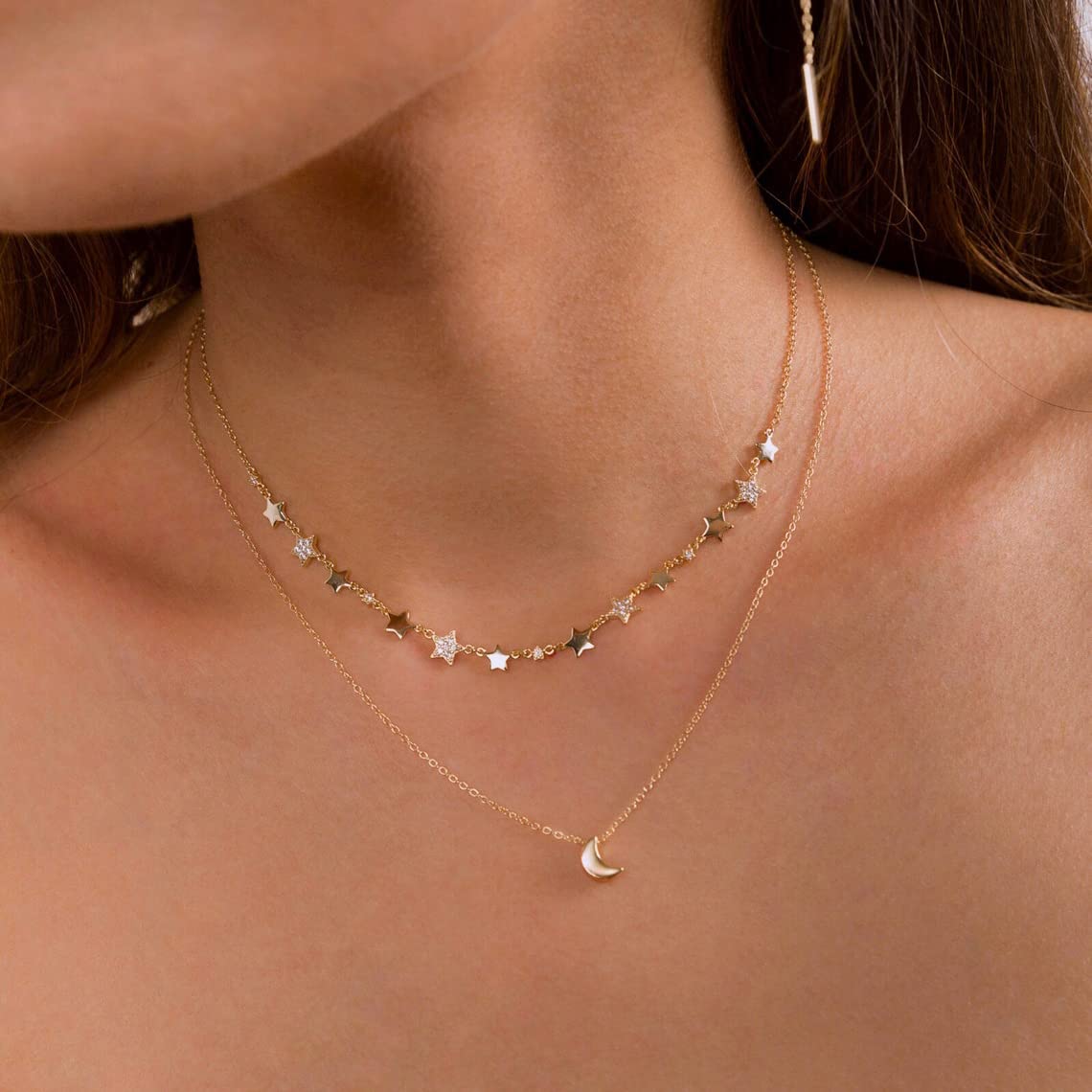 Tasiso 14K Gold Moon and Star Pendant Necklace for Women - Delicate Crescent Moon & Tiny Star Charm Minimalist Jewelry - Perfect for Everyday Wear, Date Nights & Special Occasions