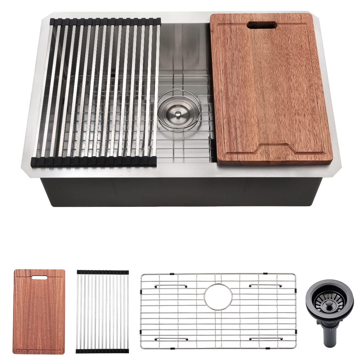 28 Inch Undermount Stainless Steel Kitchen Sink - 16 Gauge Single Bowl Workstation (28x19x10 Inch) with Accessories BL32L - Perfect for Modern Kitchens, Restaurants & Food Prep Areas