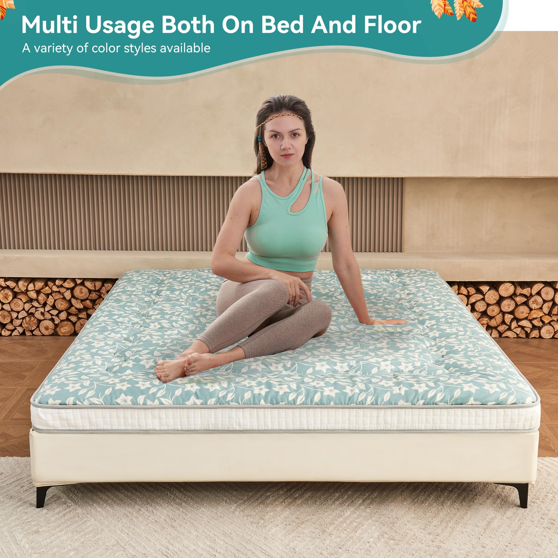 Japanese Floor Futon Mattress - Extra Thick Foldable Roll-Up Bed Topper Mat for Guest, Lounger & Travel | Perfect for Small Spaces, Camping & Home Decor