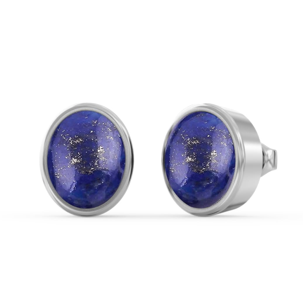 925 Sterling Silver Lapis Lazuli Stud Earrings for Women & Girls - Handmade Oval Gemstone Jewelry - Perfect for Everyday Wear, Gifts & Special Occasions