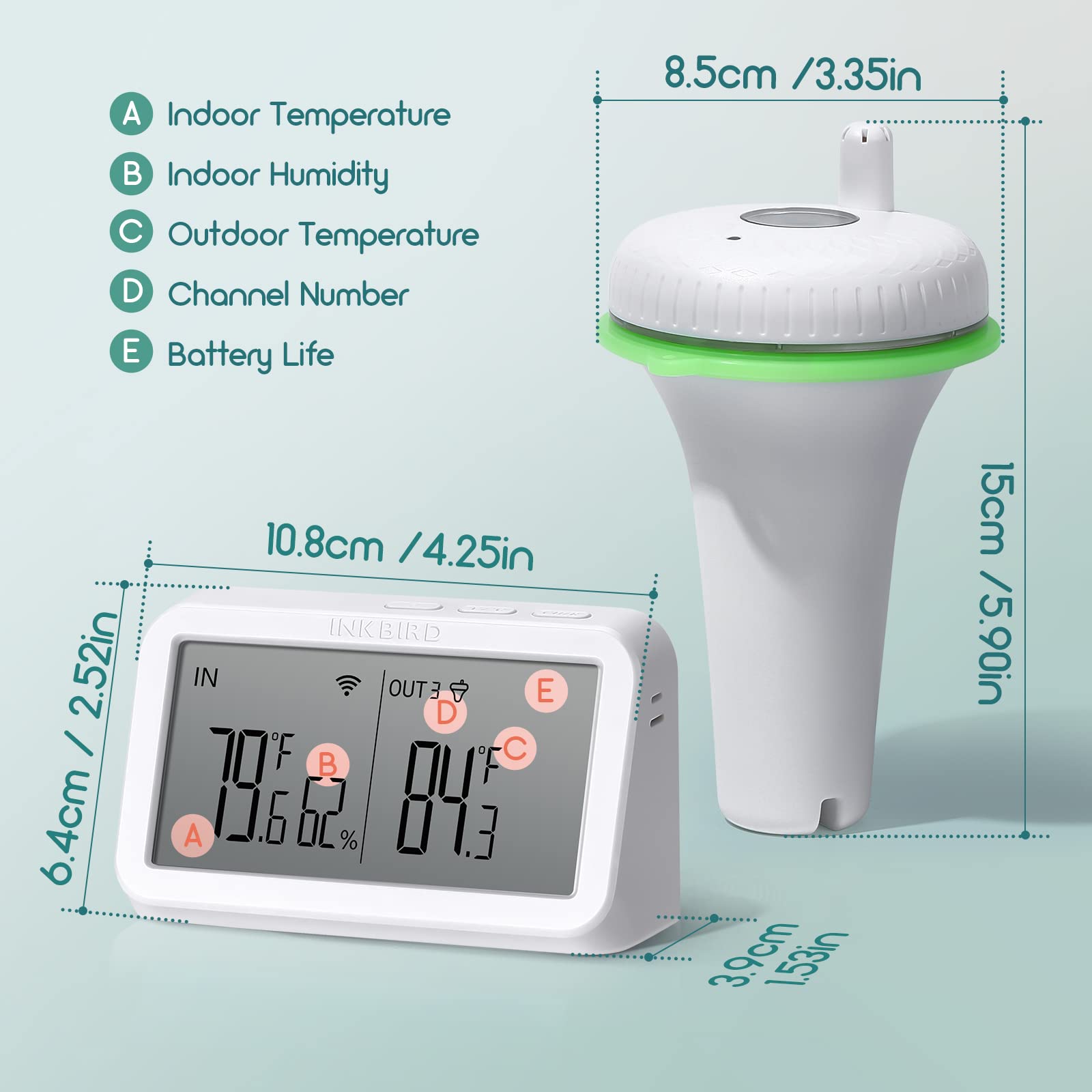 INKBIRD IBS-P02R WiFi Floating Pool Thermometer with IBS-M2 Gateway - Wireless Digital Swimming Pool Temperature Monitor for Easy Reading | Perfect for Backyard Pools, Hot Tubs & Aquariums