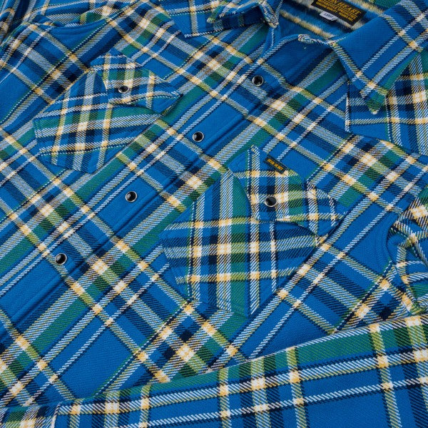 Iron Heart IHSH-370 Ultra Heavy Flannel Tartan Check Western Shirt for Men - Blue Plaid Workwear Shirt | Durable & Warm for Outdoor, Ranch Work & Casual Wear