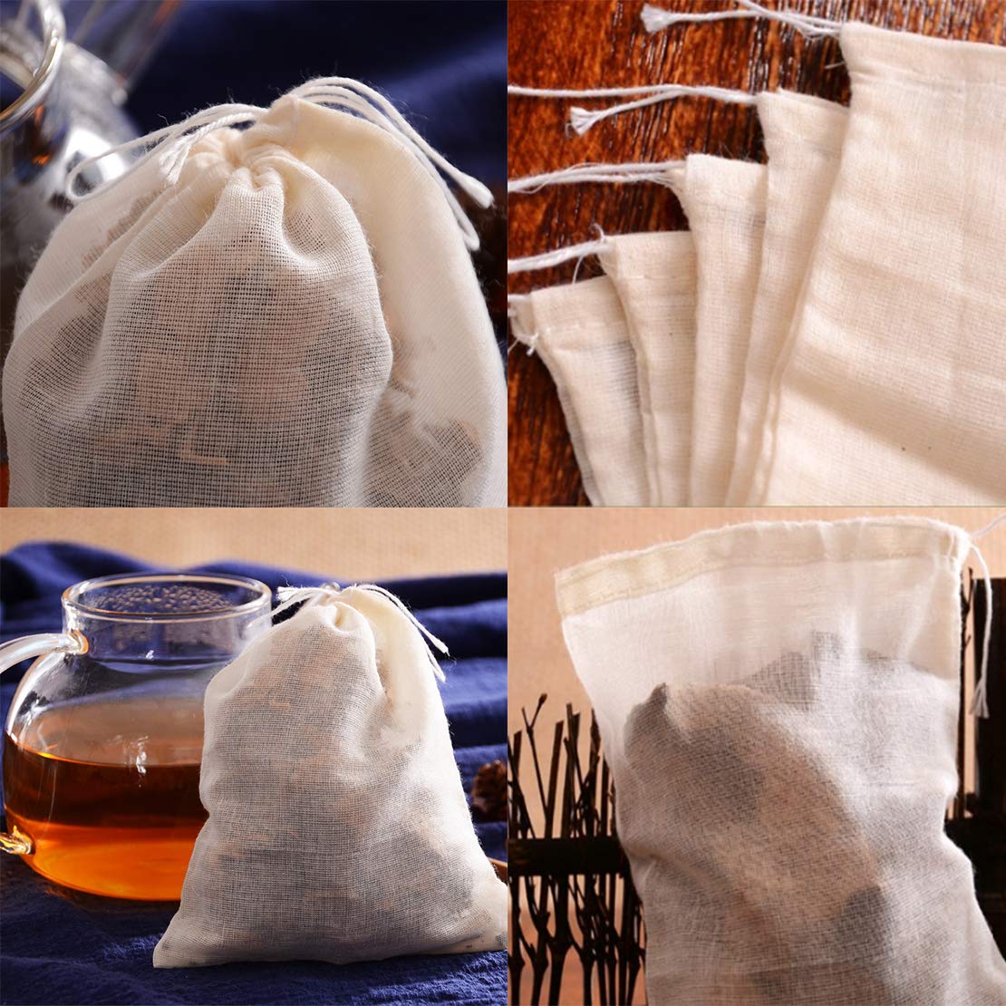 Premium Sohapy Tea Filter Bags - 10 Pack Reusable Cotton Tea Infusers for Loose Leaf Tea, Coffee, Cold Brew & Herbal Tea | Ideal for Home Kitchen, Cooking, Straining & DIY Soup Making