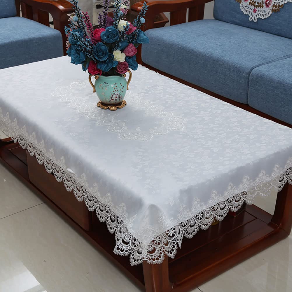 Luxury Floral Embroidered Tablecloth - European Style Lace Trim Coffee Table Cover 57x57 Inch Wrinkle-Free Fabric for Dining Room, Kitchen, Wedding & Home Decor