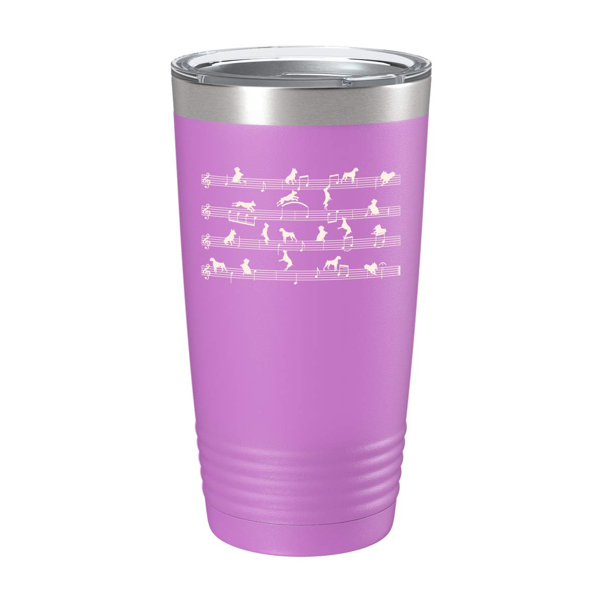 20oz Funny Boxer Dog & Music Lover Tumbler - Light Purple Coffee Tea Cup with Sheet Music Design - Perfect for Office, Gym & Travel