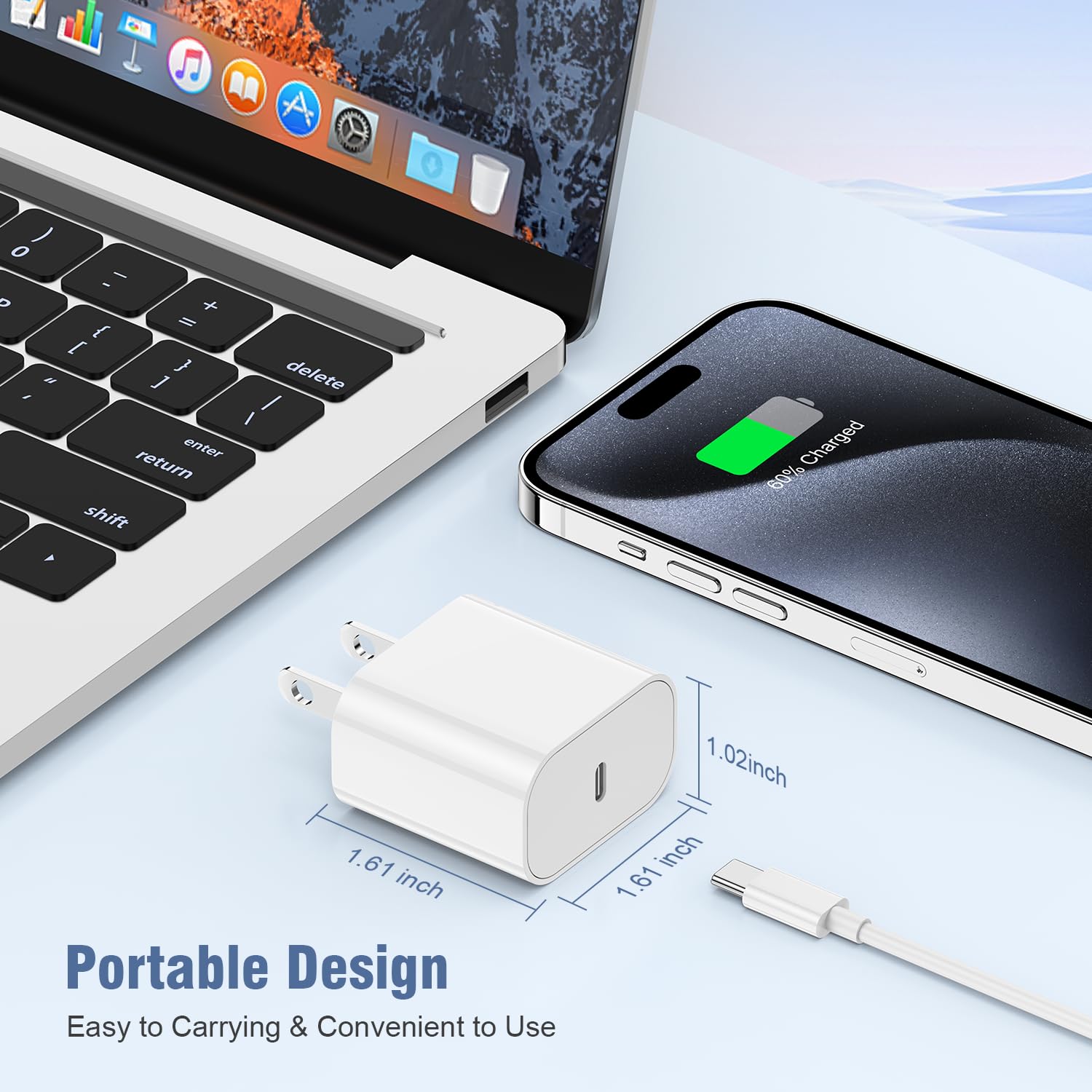 20W USB C Wall Charger Block 2-Pack - Super Fast Type C Charging Adapter Brick for iPhone 16/15/14/13/12/11 Series & iPad Air - Perfect for Home, Office & Travel Charging