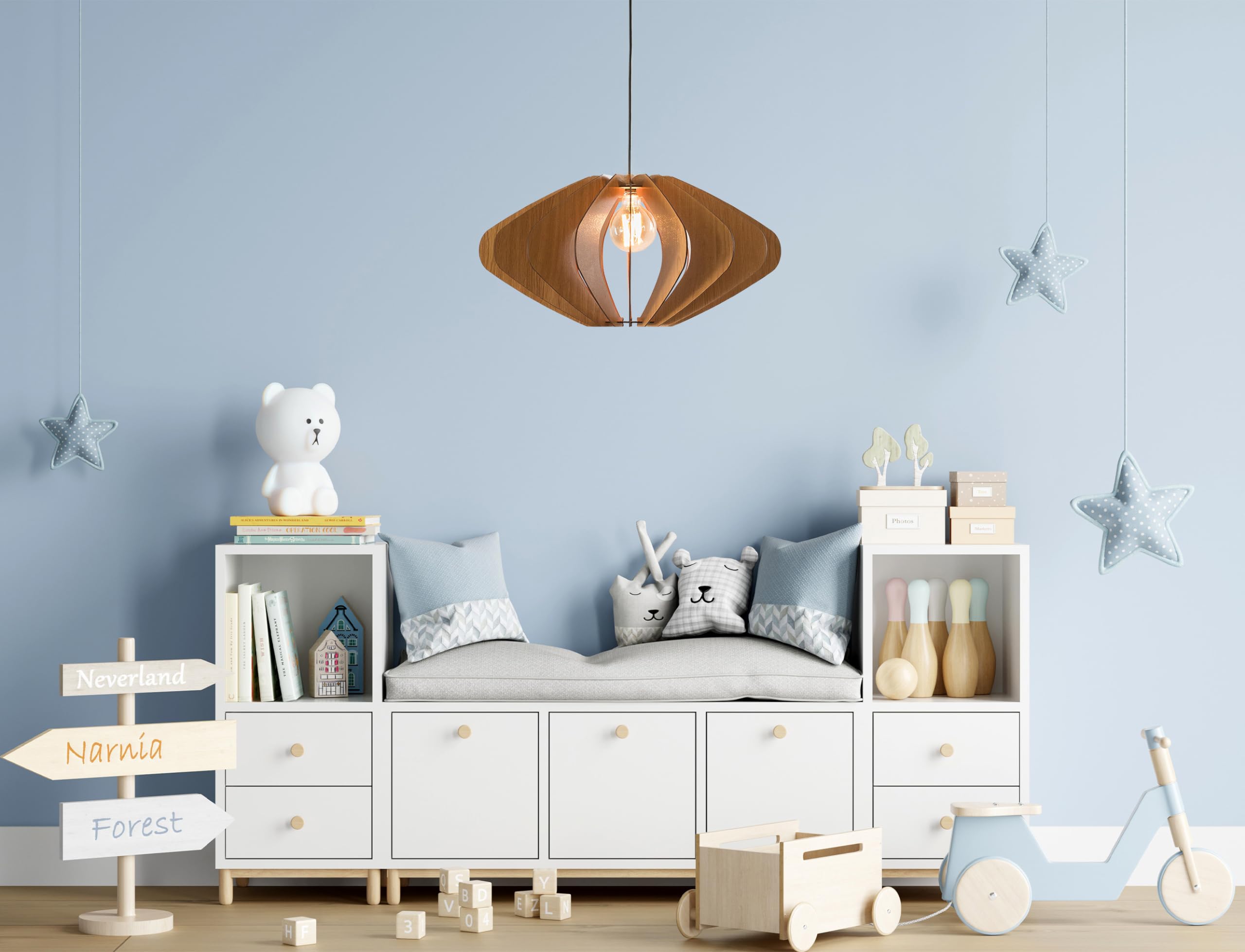 ELEIPSE Wood Pendant Light - Mid Century Modern Chandelier with Natural Wood Finish | Hanging Lamp for Dining Room, Kitchen Island, Living Room & Bedroom | Modern Light Fixture for Home Decor