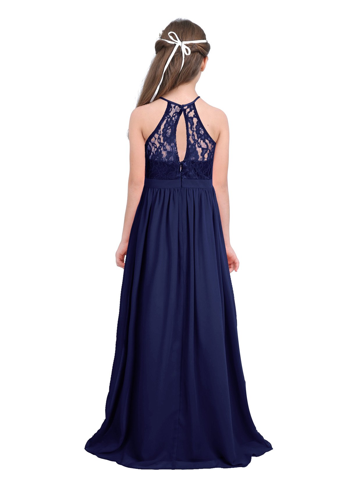 Hularka Girls Halter Neck Princess Flower Girl Dress - Floral Lace Chiffon Wedding Bridesmaid Gown for Kids, Proms & Special Occasions | Perfect for Weddings, Birthday Parties & Formal Events