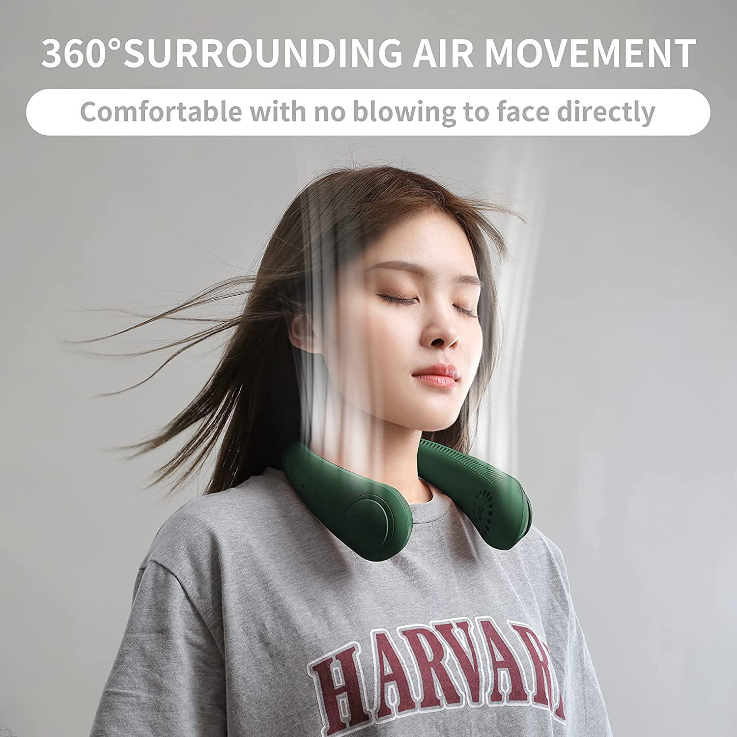 Firstone 360° Bladeless Neck Fan - Rechargeable USB Wearable Cooling Fan with Headphone Design, 3 Speed Adjustable for Home, Office, Travel & Outdoor Activities - Hands Free Personal Fan (Dark Green) - Perfect for Summer, Gym, Hiking, and Hot Weather Use