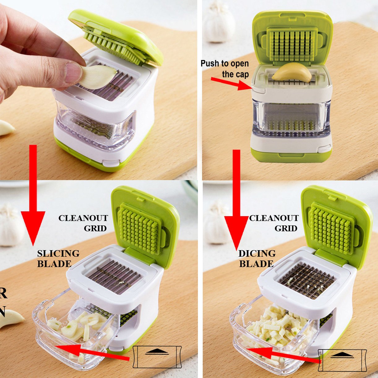 Premium Garlic Ginger Press & Multi-Function Chopper - Stainless Steel Mincer, Dicer, Grater for Effortless Cooking | Ideal for Slicing, Grinding Herbs & Preparing Sauces | Durable Kitchen Gadget with Silicone Peeler (Green)