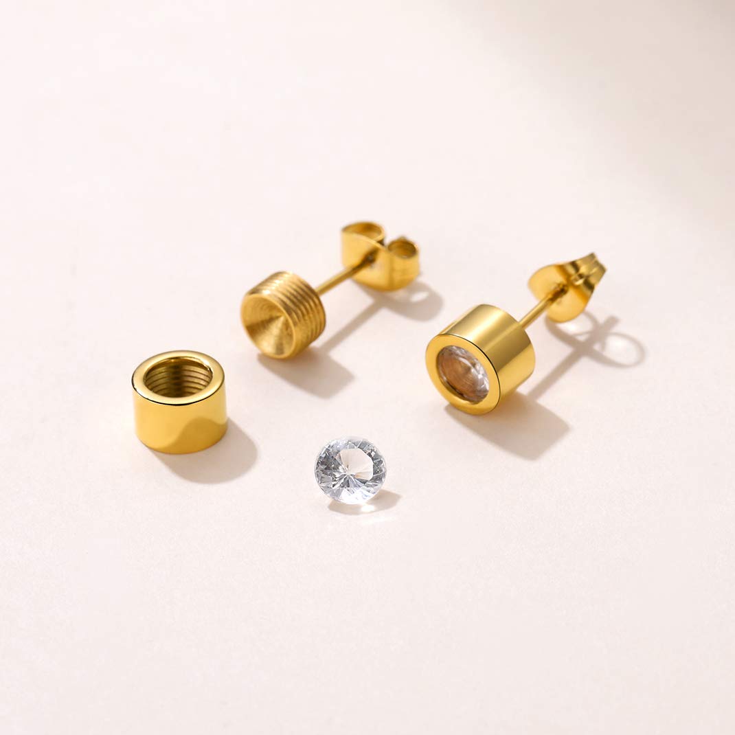 GoldChic Jewelry 5mm Cubic Zirconia Bezel Set Stud Earrings - 7 Pairs Stainless Steel Birthstone Earrings for Women, Interchangeable CZ Stone Studs | Perfect for Gifts, Parties & Everyday Wear