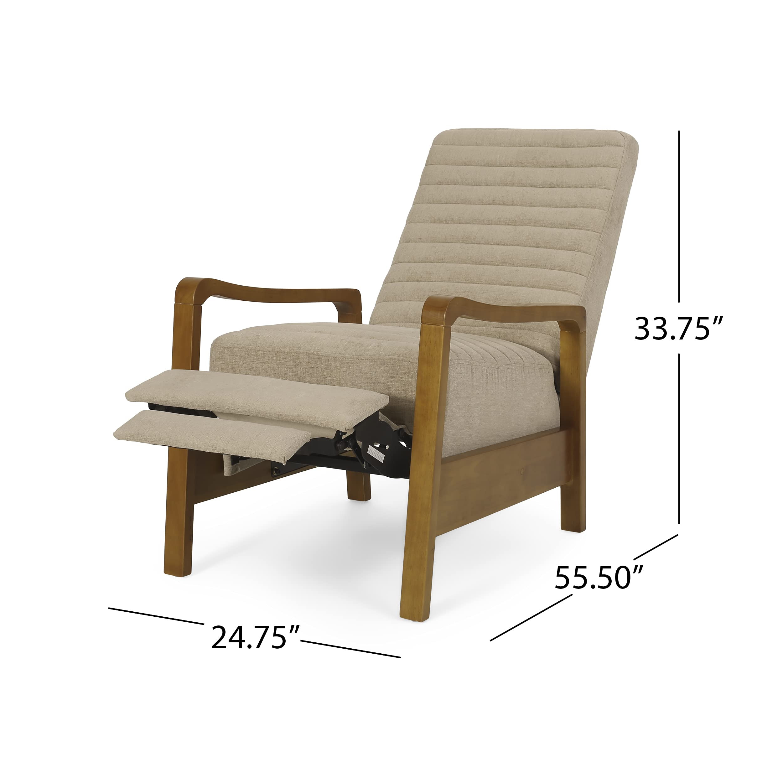 Christopher Knight Home Munro Channel Stitch Pushback Recliner - Sand/Teak Fabric - Comfortable Living Room Chair for Relaxing & Watching TV