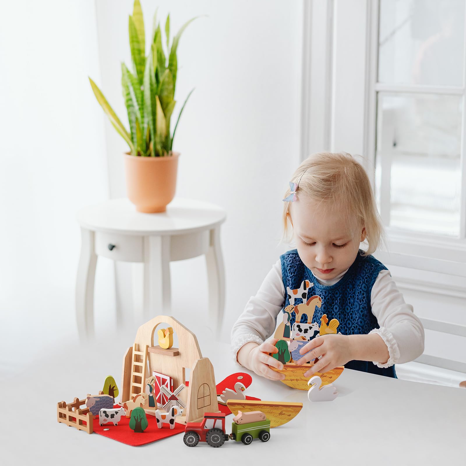 Wooden Barn Farm Animal Toys for Kids Ages 3-5 | Montessori Learning Toys with Red Barn | Portable Playset for Toddlers | Perfect Birthday Gift for Boys & Girls | Farm-Themed Pretend Play for Preschool Education